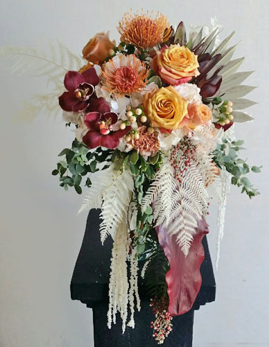 Fresh and Dried Flower Cascading Wedding Bouquet
